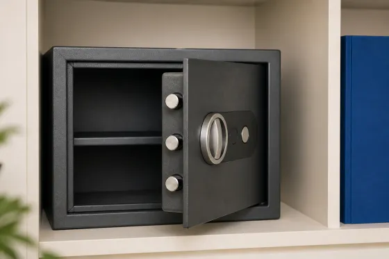 Caja fuerte doméstica abierta con el interior vacío