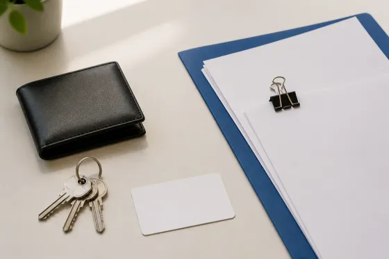 Llaves, cartera, tarjeta sin datos y documentos de vivienda