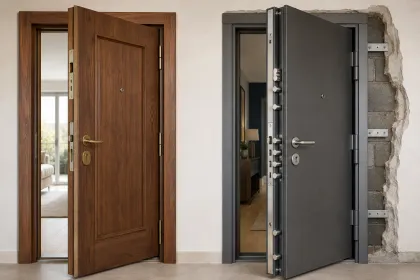 Comparativa entre una puerta blindada con marco de madera y una acorazada con marco de acero